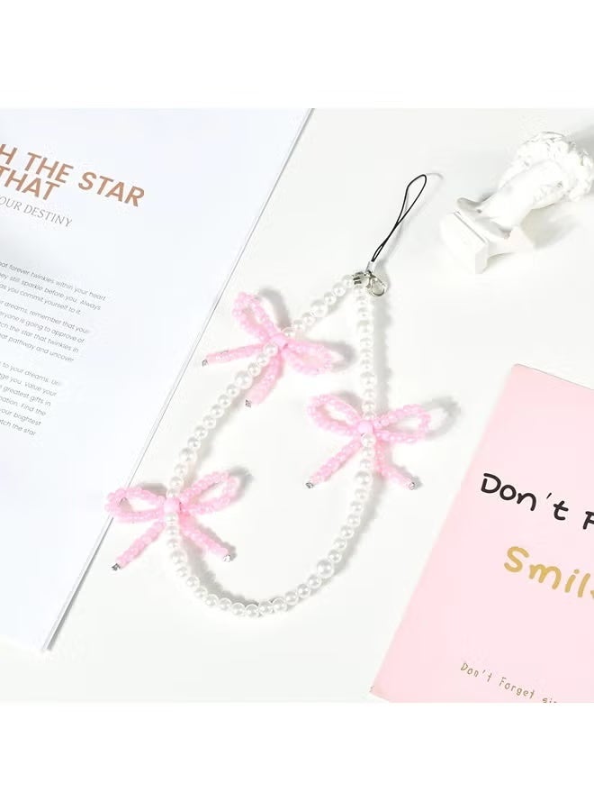 Elegant Beaded Pearl Phone Charm Strap – Cute Bowknot Cell Phone Lanyard Wrist Strap for Women & Girls - Image 3